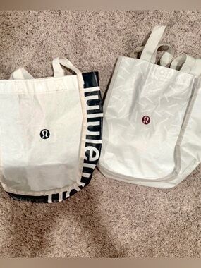 lululemon athletica White Canvas Tote with Black Trim and Logo